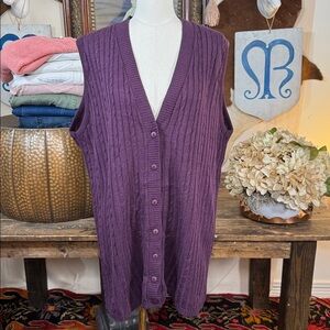 Vintage LEA Apparel Purple Cable Knit Button-Up Vest